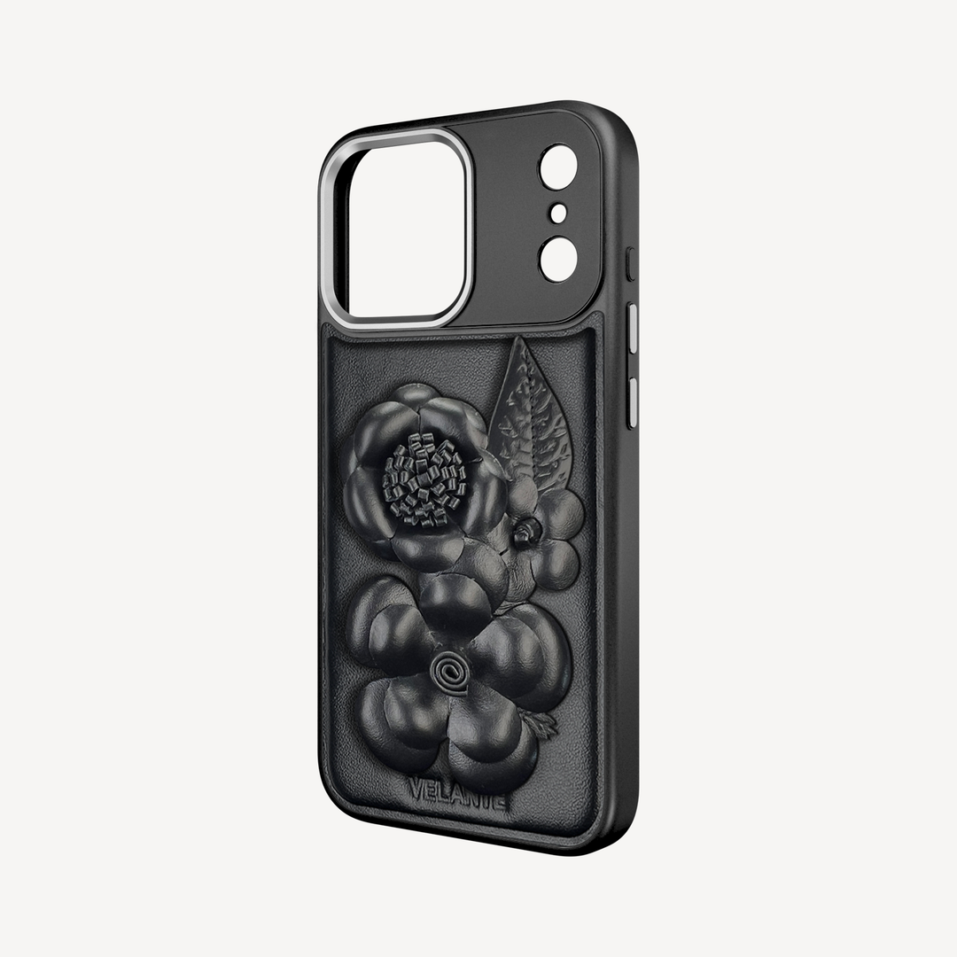 iPhone 17 Pro Phone Case, Calf Leather, Midnight Blossom