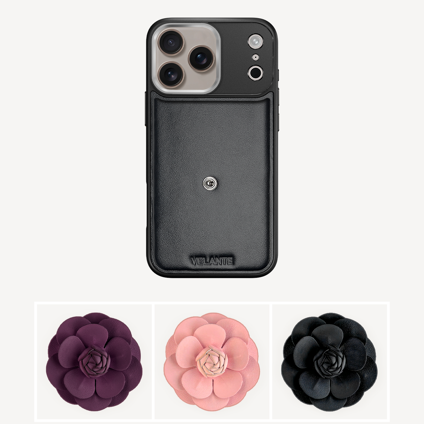 iPhone 17 Pro Max Phone Case, Calf Leather, Camellia