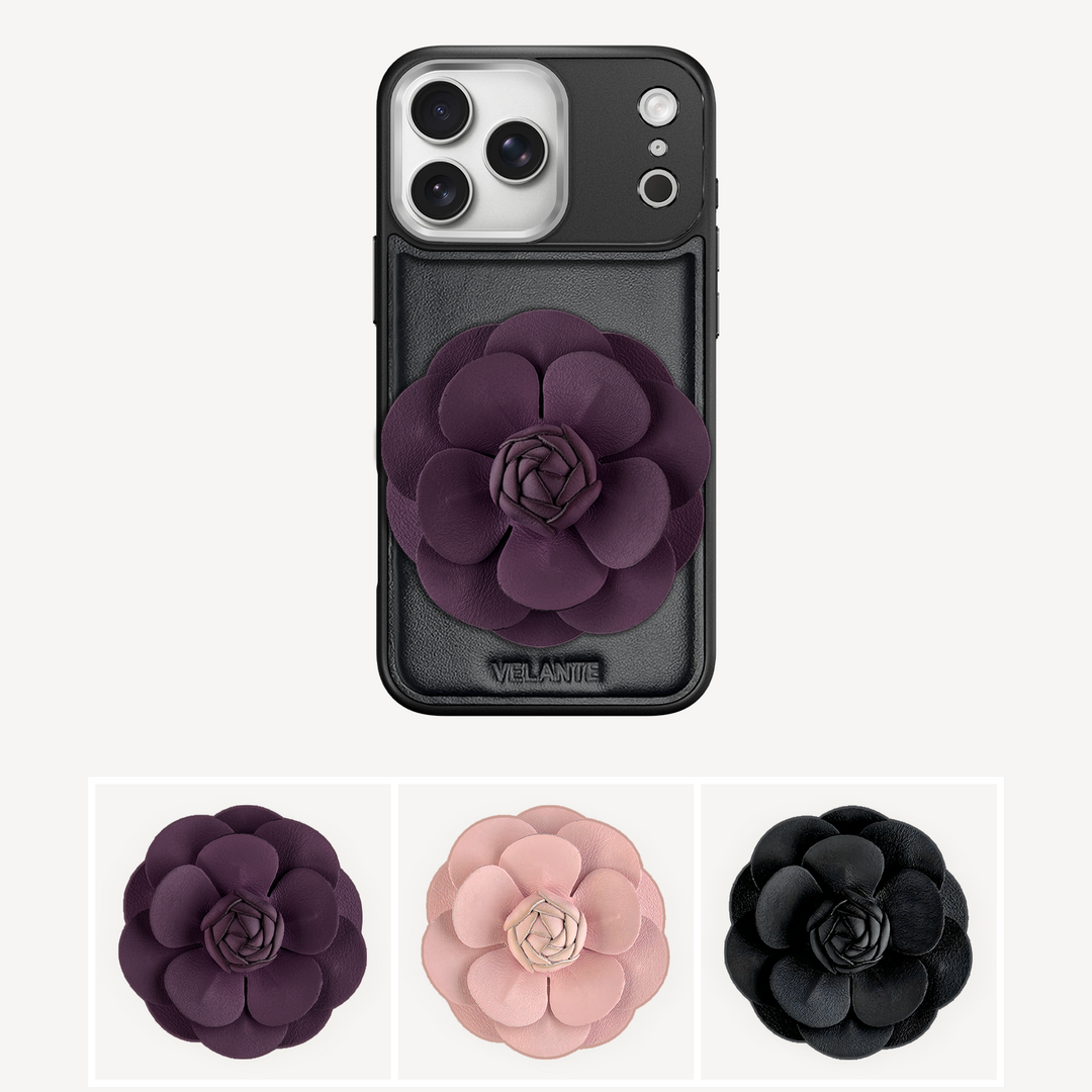 iPhone 17 Pro Max Phone Case, Calf Leather, Camellia