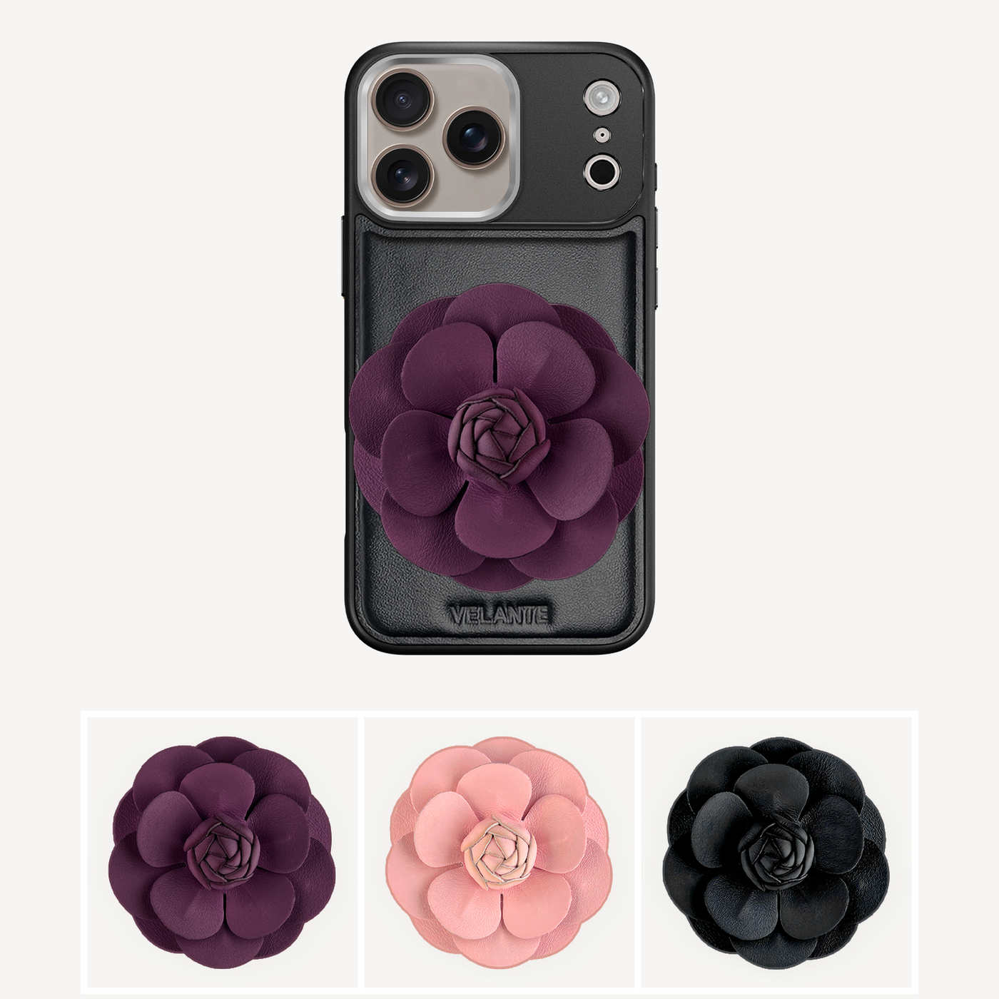 iPhone 17 Pro Max Phone Case, Calf Leather, Camellia