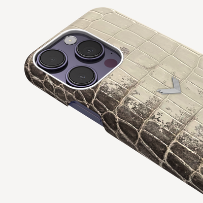 iPhone 14 Pro Phone Case, Crocodile Leather, 14K White Gold VLogo