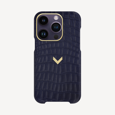 iPhone 14 Pro Phone Case, Crocodile Skin, 14K Yellow Gold VLogo