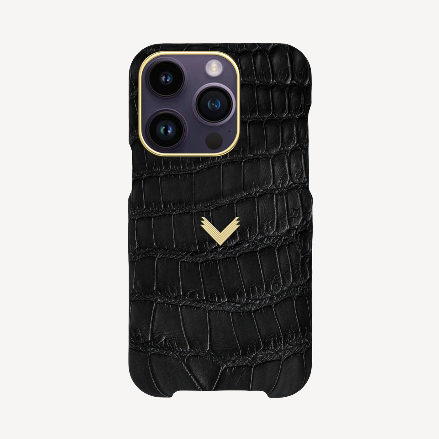 iPhone 14 Pro Phone Case, Crocodile Skin, 14K Yellow Gold VLogo
