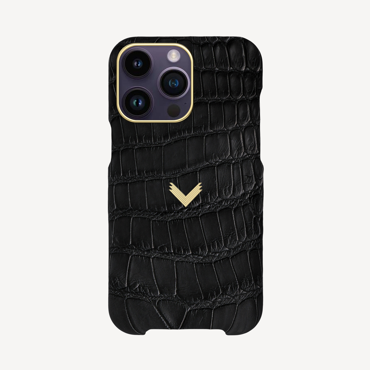 iPhone 14 Pro Max Phone Case, Crocodile Leather, 14K Yellow Gold VLogo