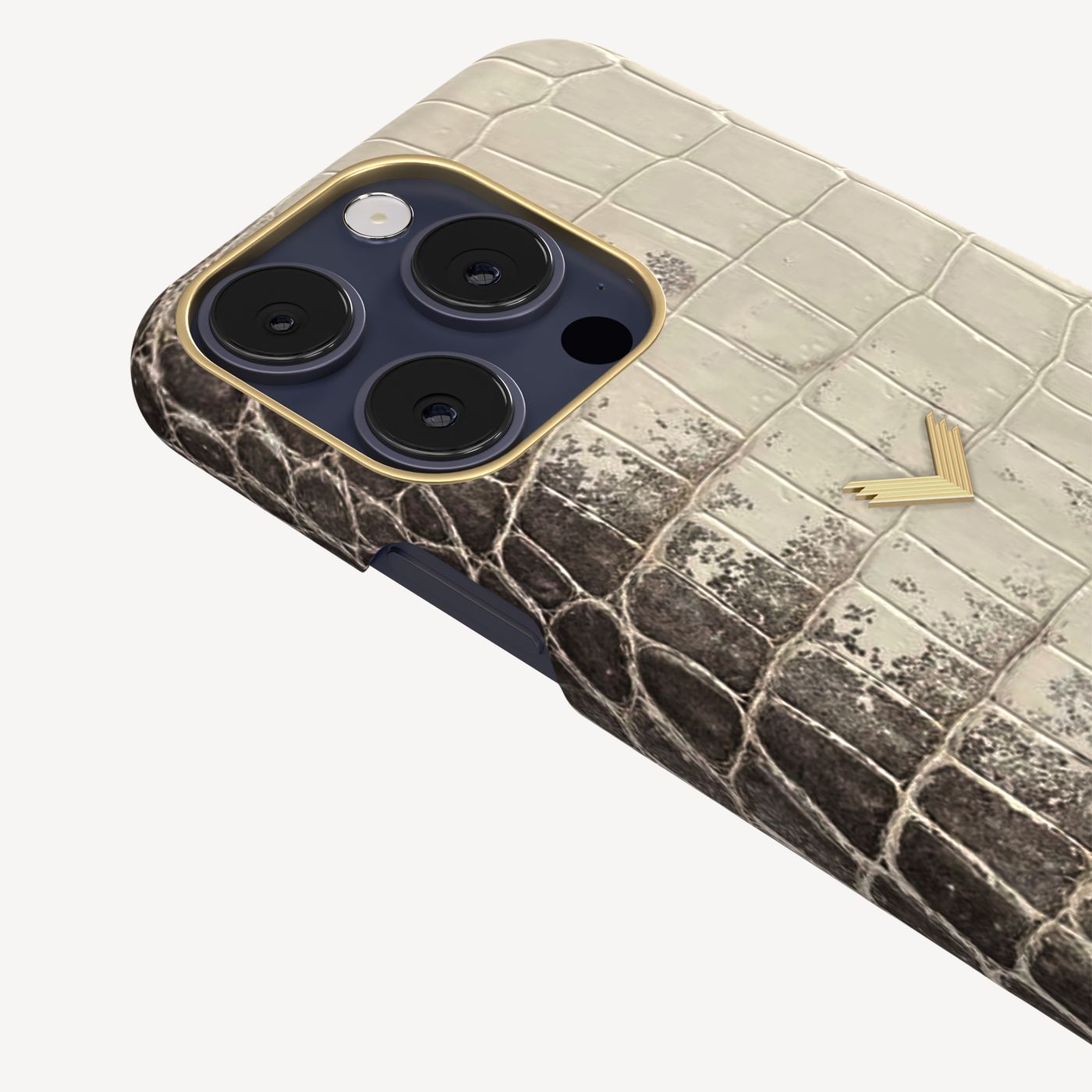 iPhone 15 Pro Phone Case, Crocodile Leather, 14K Yellow Gold VLogo