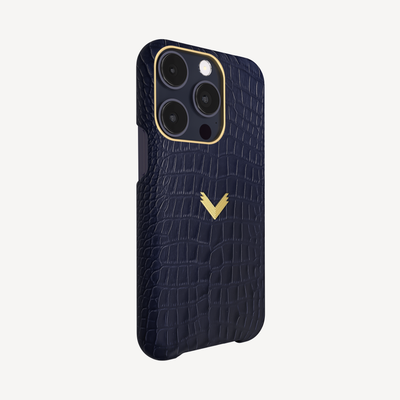 iPhone 15 Pro Phone Case, Crocodile Skin, 14K Yellow Gold VLogo
