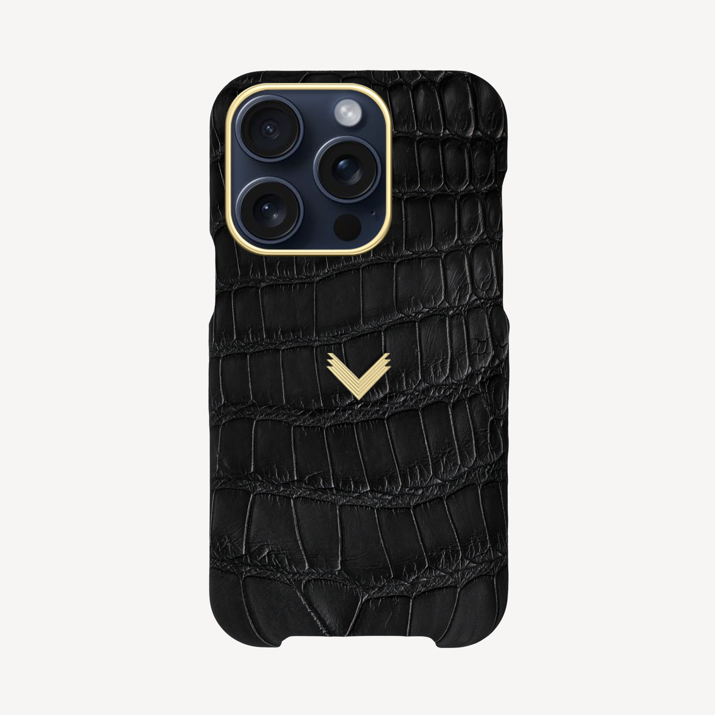 iPhone 15 Pro Phone Case, Crocodile Skin, 14K Yellow Gold VLogo