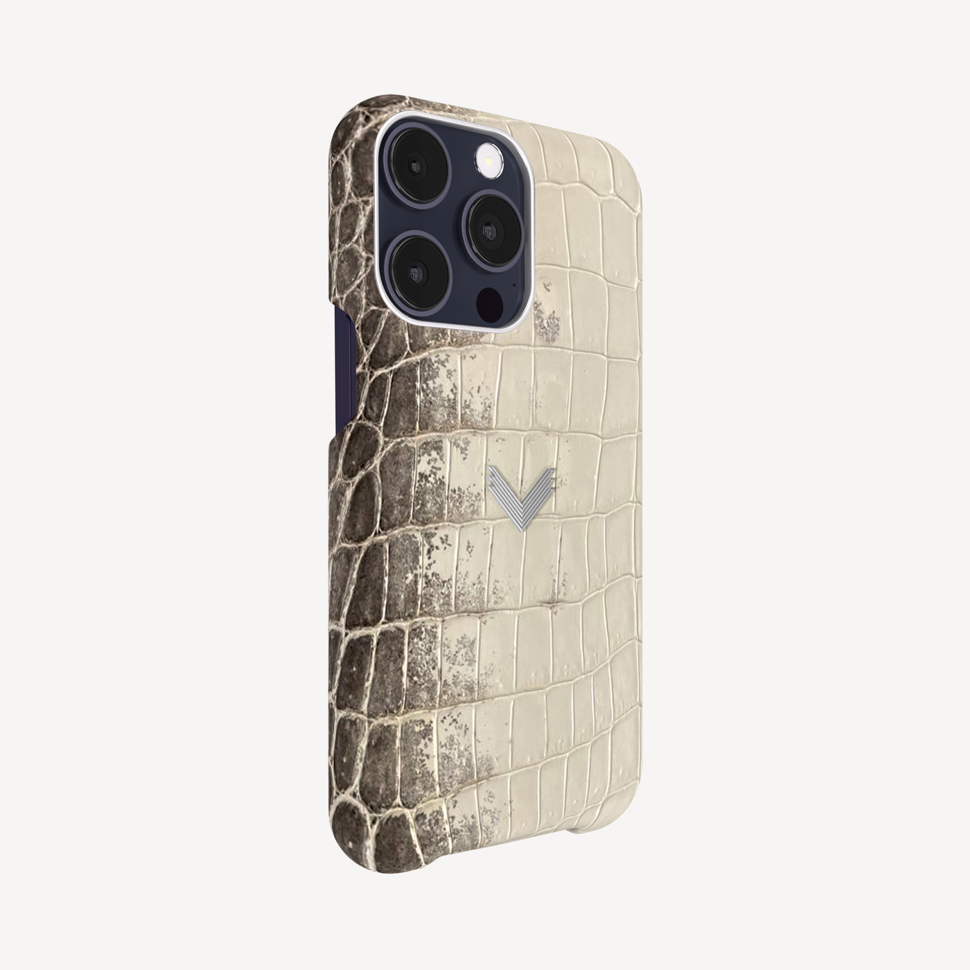 iPhone 15 Pro Max Phone Case, Crocodile Leather, 14K White Gold VLogo