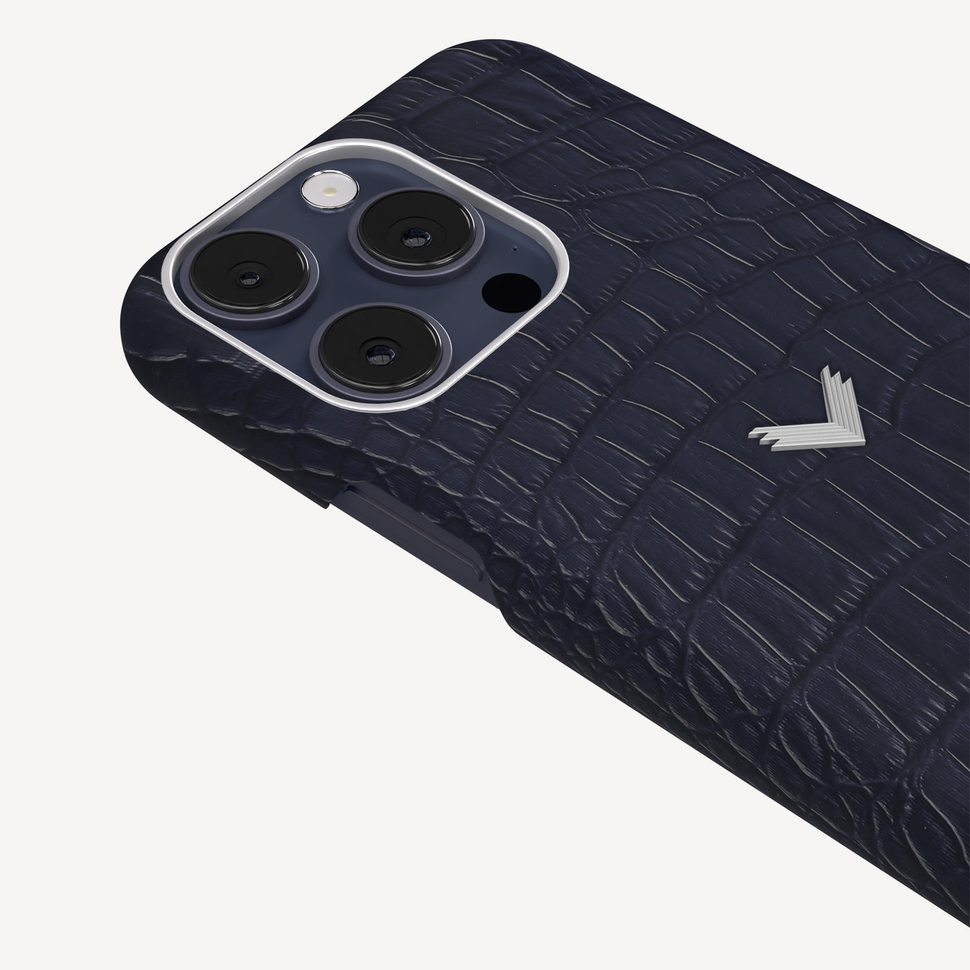 iPhone 15 Pro Max Phone Case, Crocodile Skin, 14K White Gold VLogo