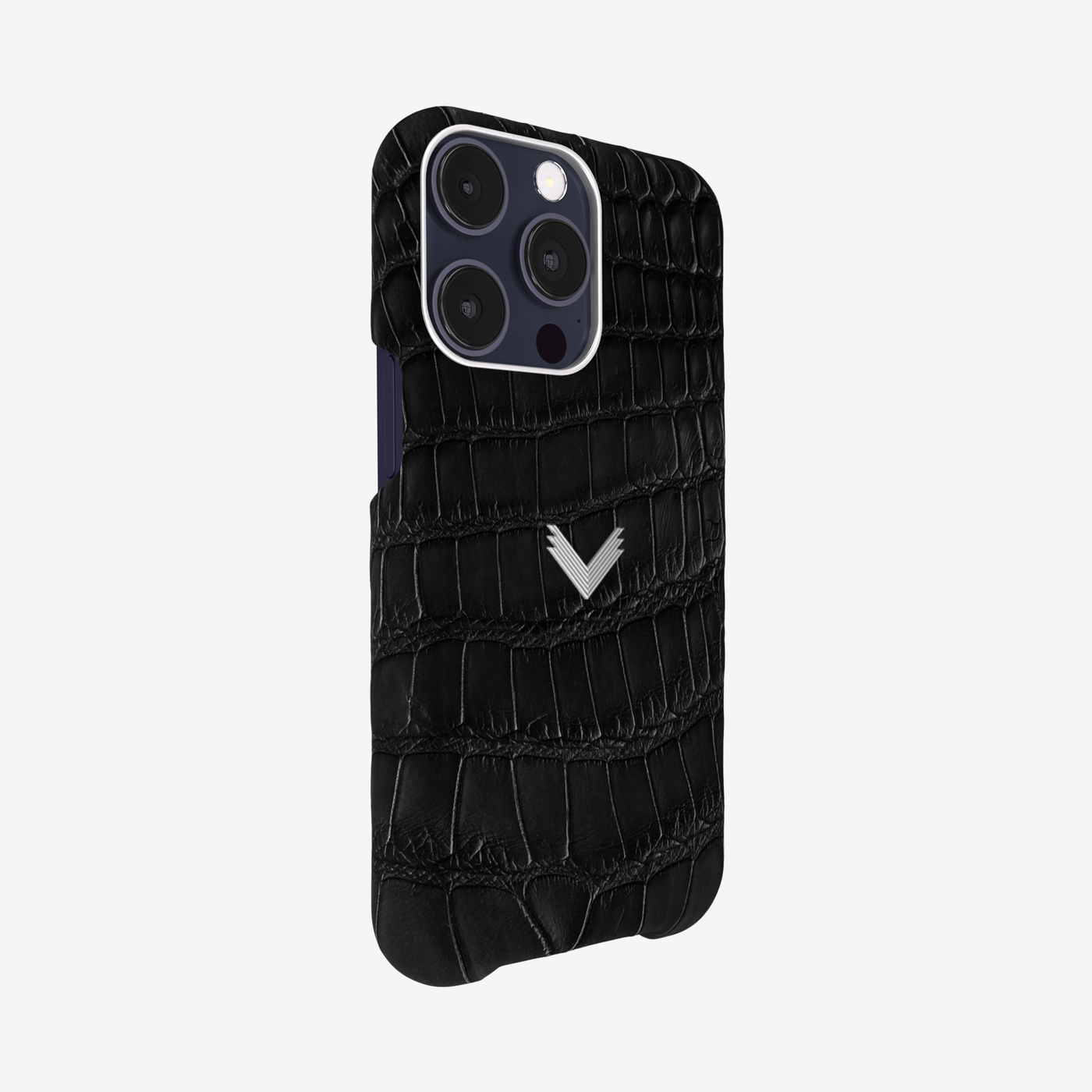 iPhone 15 Pro Max Phone Case, Crocodile Skin, 14K White Gold VLogo