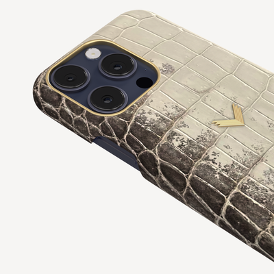 iPhone 15 Pro Max Phone Case, Crocodile Leather, 14K Yellow Gold VLogo