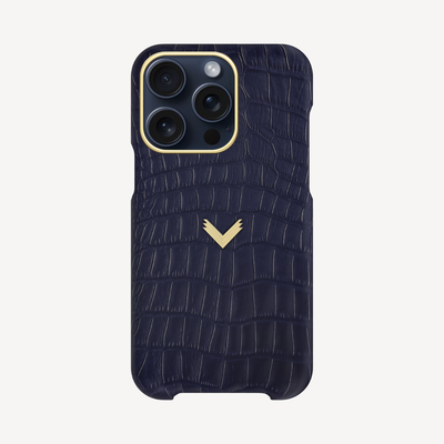 iPhone 15 Pro Max Phone Case, Crocodile Skin, 14K Yellow Gold VLogo