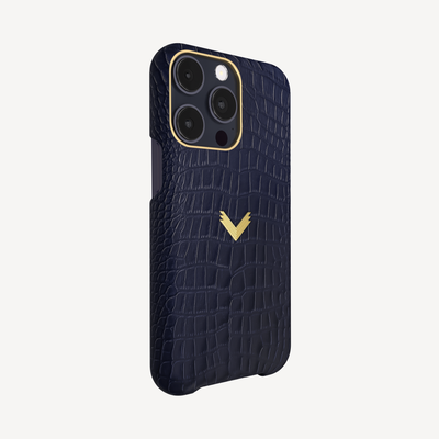 iPhone 15 Pro Max Phone Case, Crocodile Skin, 14K Yellow Gold VLogo