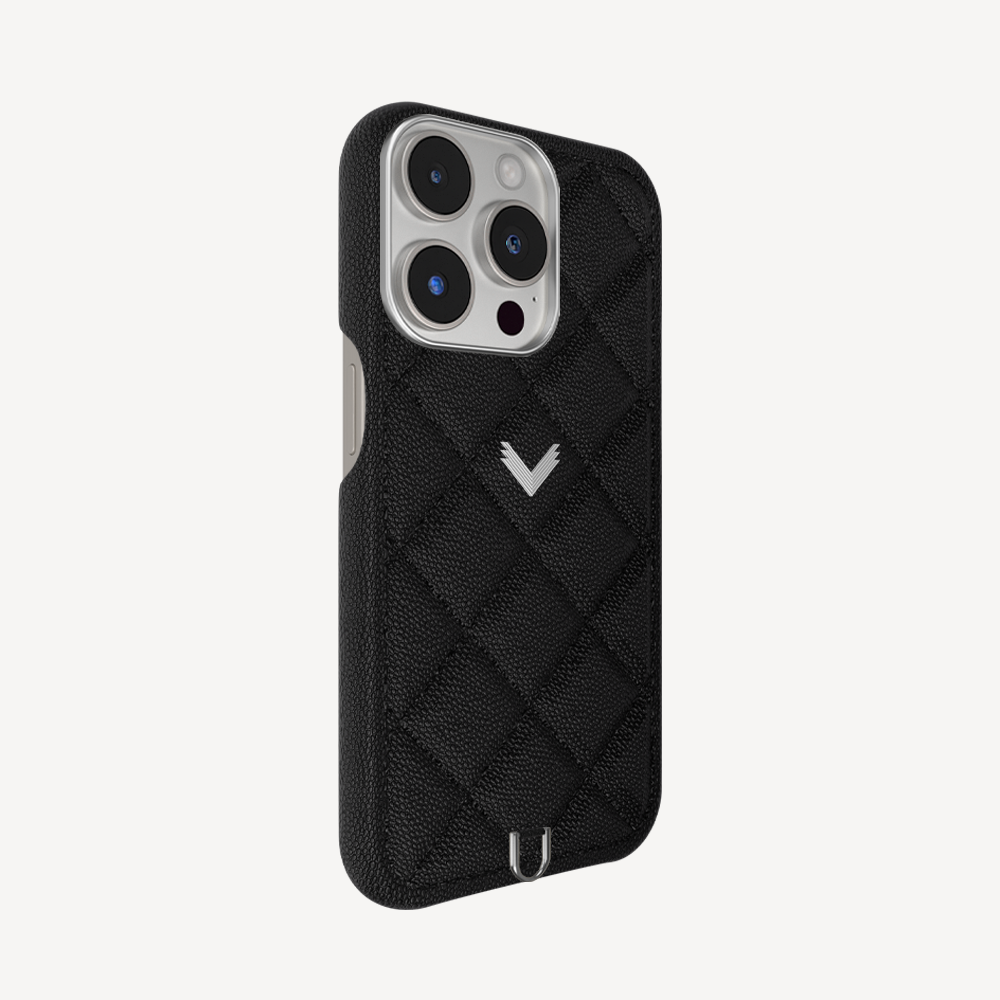 iPhone 15 Pro Phone Case, Calf Leather, Caviar Texture