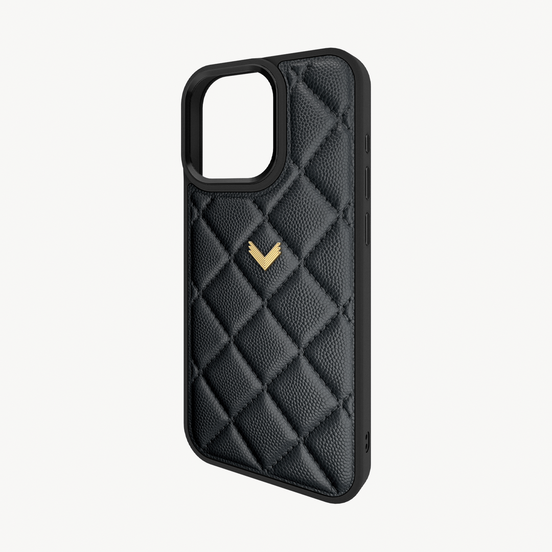 iPhone 15 Pro Phone Case, Calf Leather, Caviar Texture