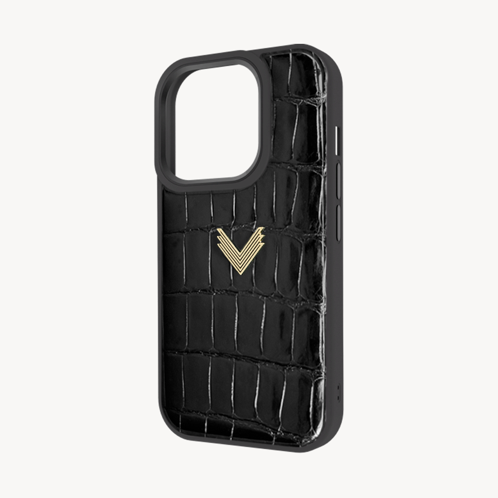 iPhone 14 Pro Phone Case, Crocodile Leather, Antique VLogo