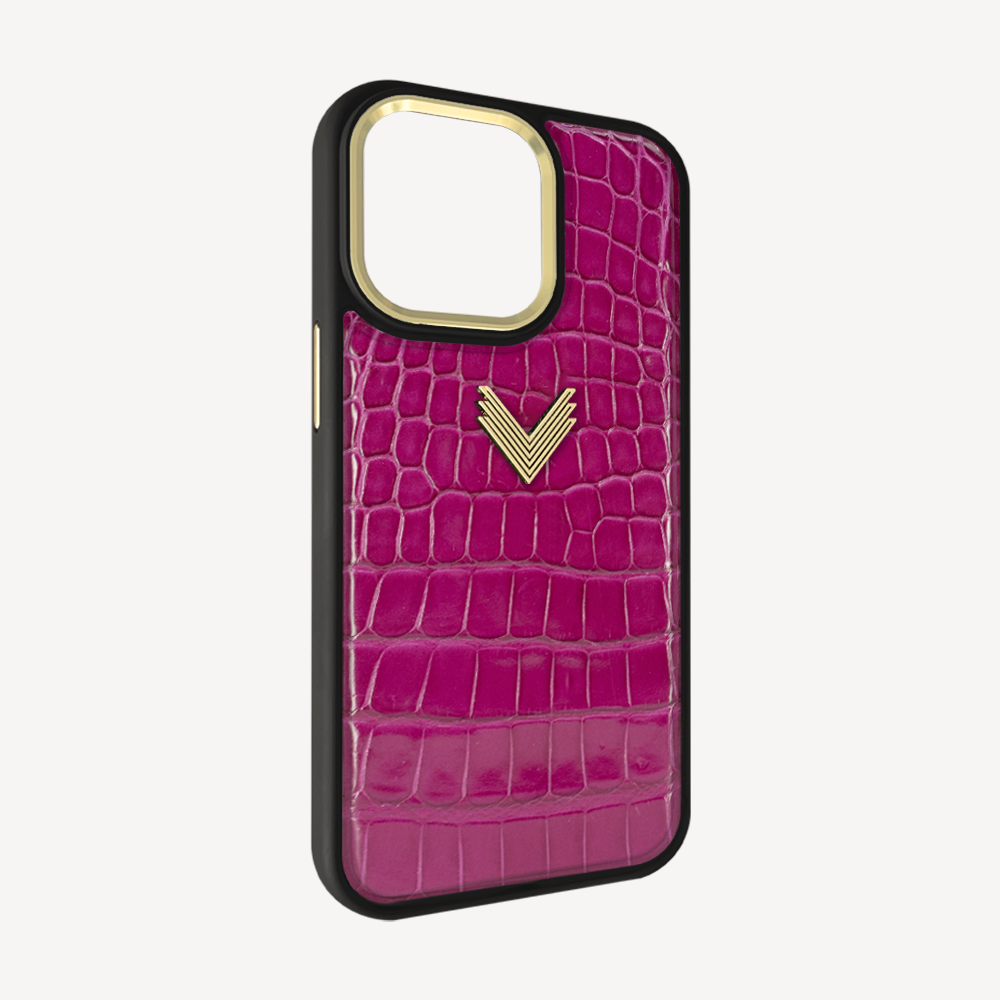 iPhone 14 Pro Phone Case, Crocodile Leather, Antique VLogo