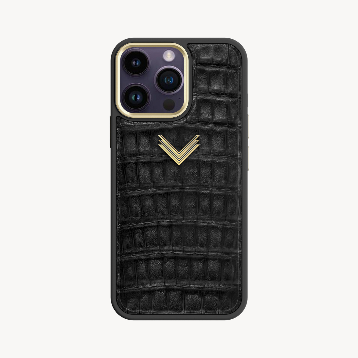 iPhone 14 Pro Phone Case, Crocodile Leather, Antique VLogo