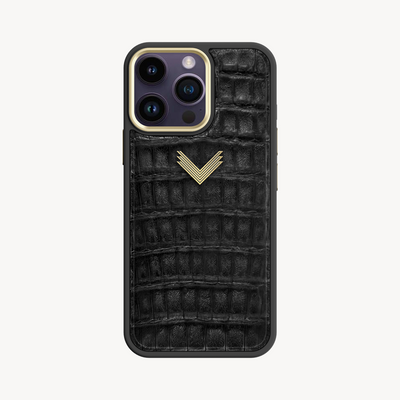 iPhone 14 Pro Max Phone Case, Crocodile Leather, Antique VLogo