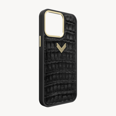 iPhone 14 Pro Max Phone Case, Crocodile Leather, Antique VLogo