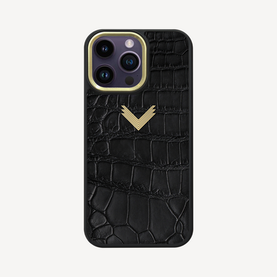 iPhone 14 Pro Max Phone Case, Crocodile Leather, Antique VLogo