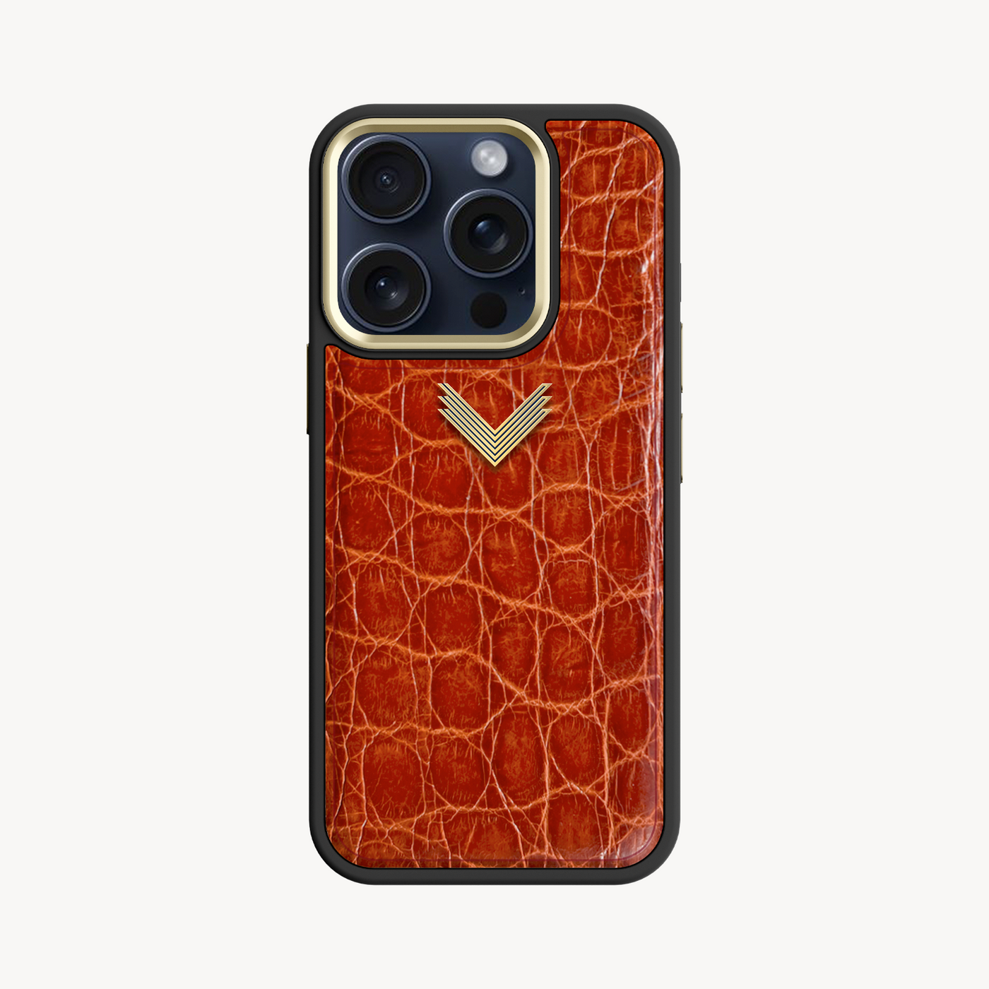 iPhone 15 Pro Phone Case, Crocodile Leather, Antique VLogo