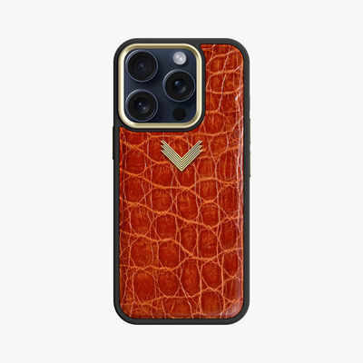 iPhone 15 Pro Phone Case, Crocodile Leather, Antique VLogo