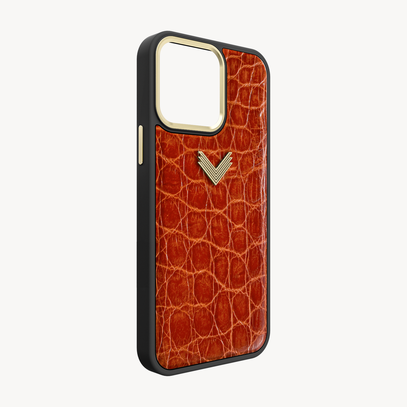 iPhone 15 Pro Phone Case, Crocodile Leather, Antique VLogo