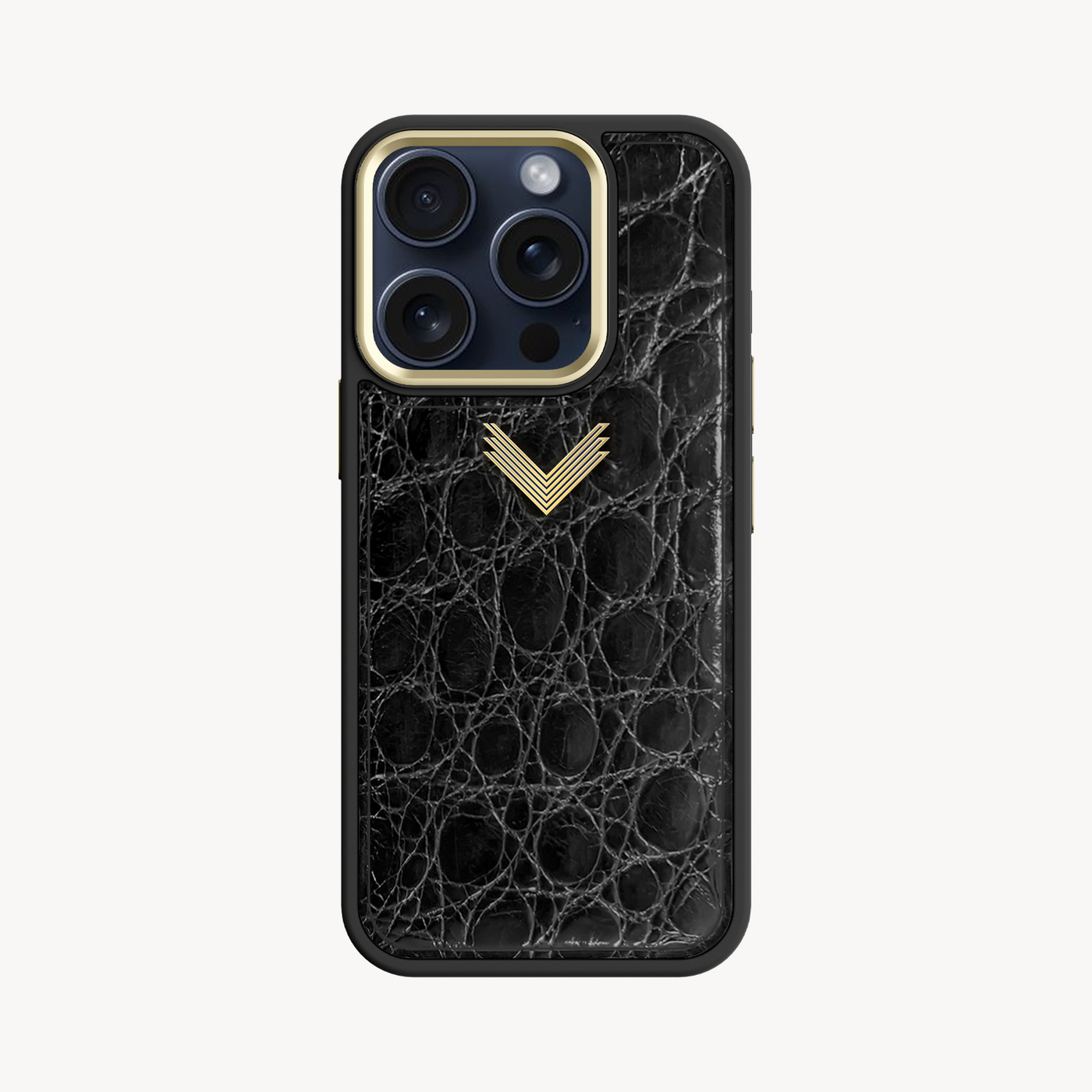 iPhone 15 Pro Phone Case, Crocodile Leather, Antique VLogo