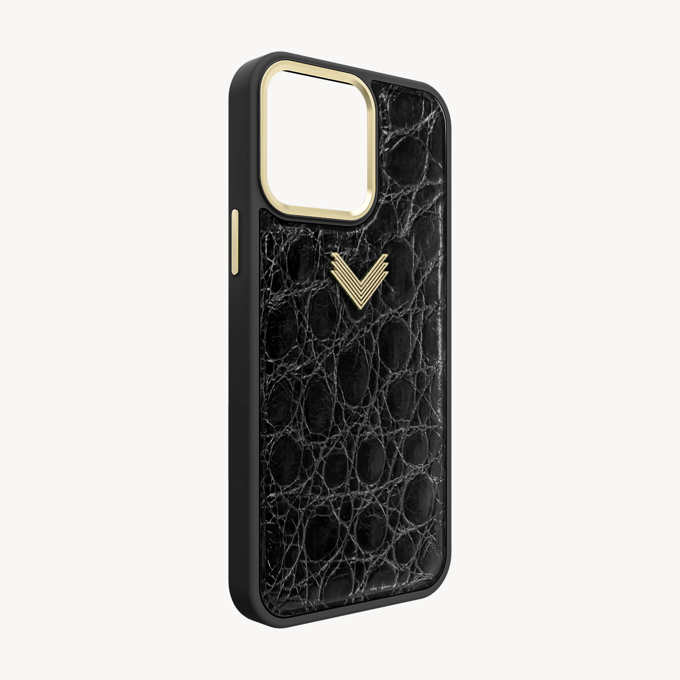 iPhone 15 Pro Phone Case, Crocodile Leather, Antique VLogo