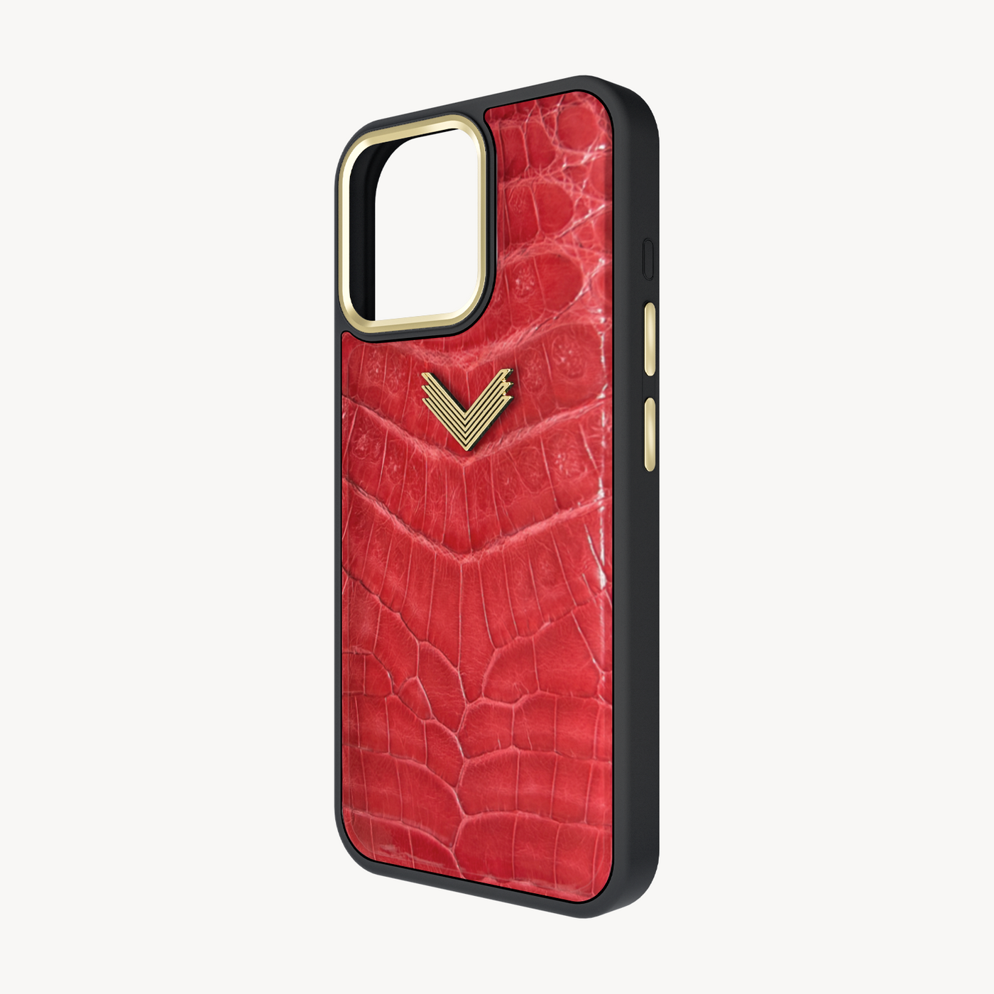 iPhone 15 Pro Phone Case, Crocodile Leather, Antique VLogo