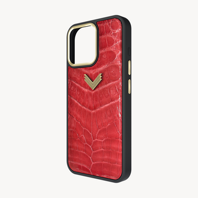 iPhone 15 Pro Phone Case, Crocodile Leather, Antique VLogo