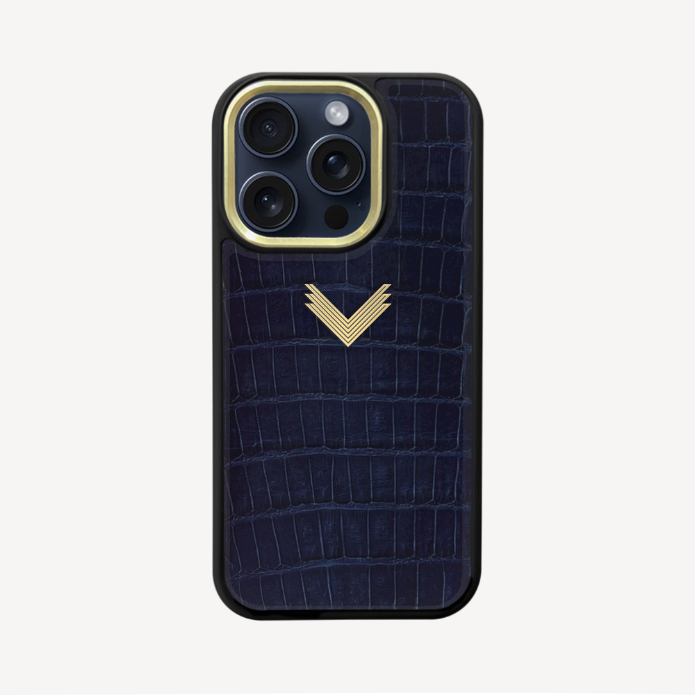 iPhone 15 Pro Phone Case, Crocodile Leather, Antique VLogo