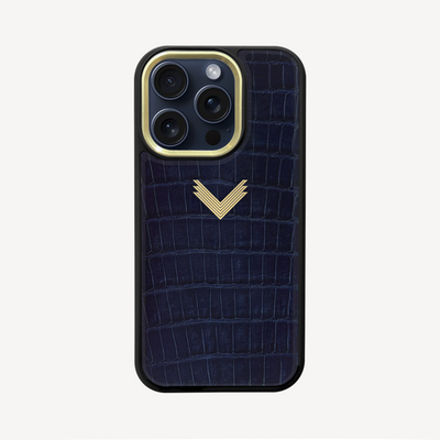 iPhone 15 Pro Phone Case, Crocodile Leather, Antique VLogo