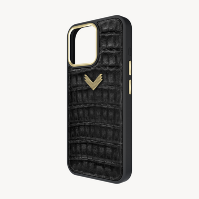 iPhone 15 Pro Phone Case, Crocodile Leather, Antique VLogo