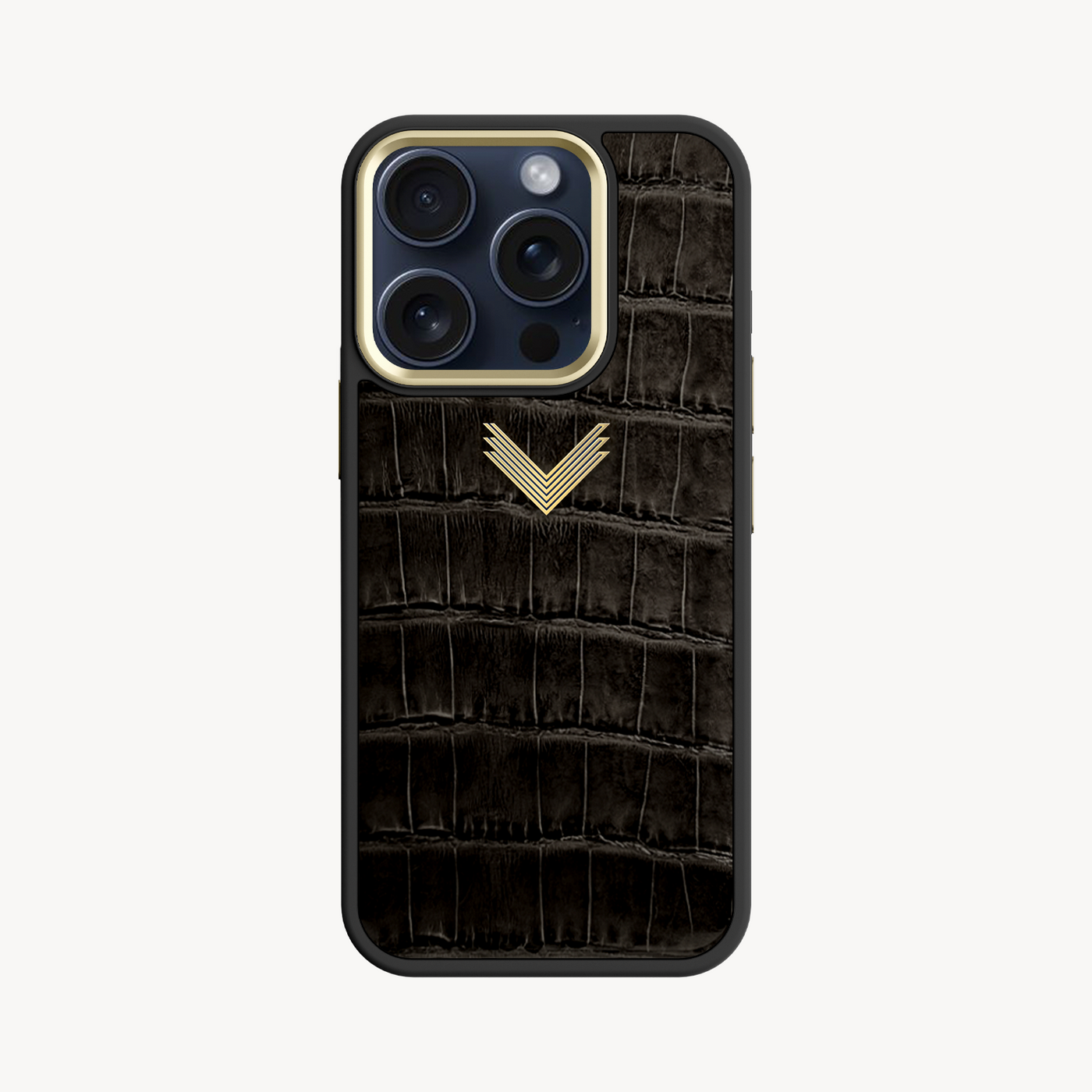 iPhone 15 Pro Phone Case, Crocodile Leather, Antique VLogo