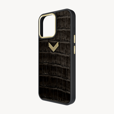 iPhone 15 Pro Phone Case, Crocodile Leather, Antique VLogo