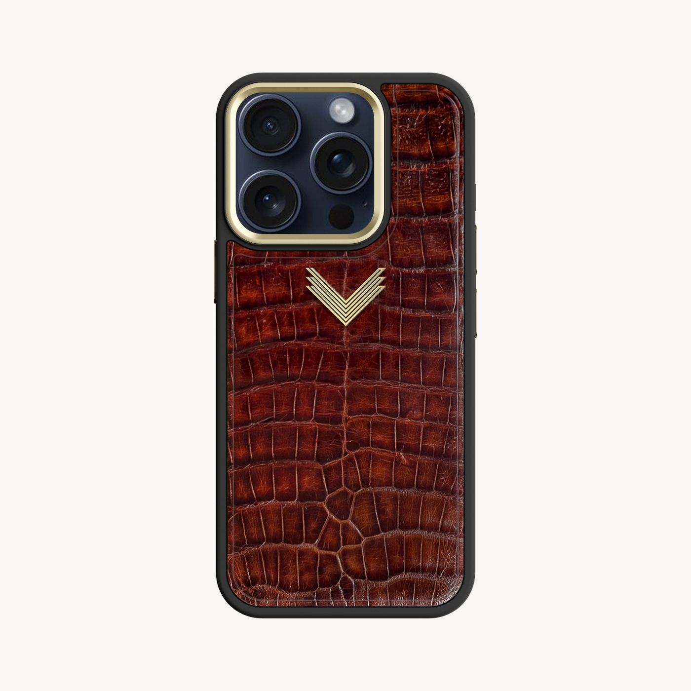 iPhone 15 Pro Phone Case, Crocodile Leather, Antique VLogo