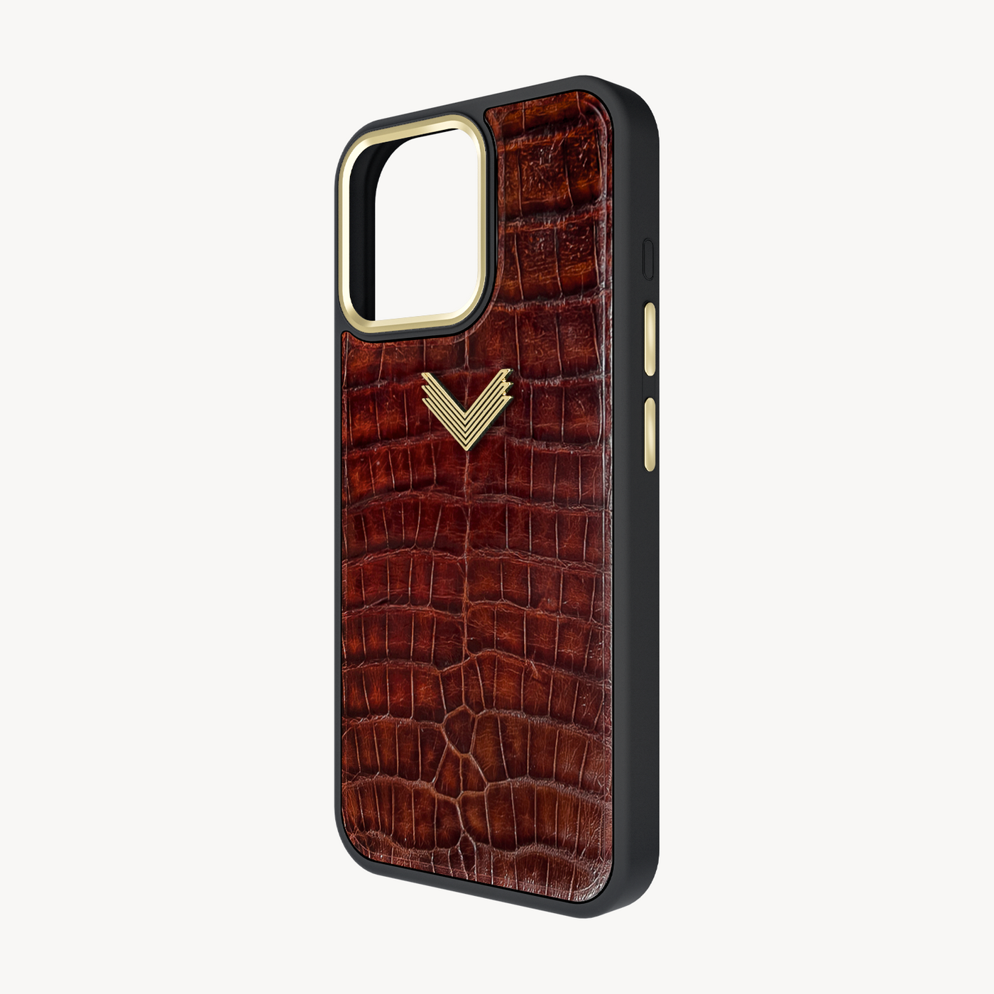 iPhone 15 Pro Phone Case, Crocodile Leather, Antique VLogo