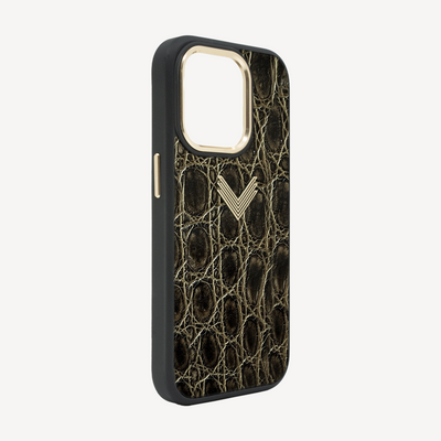 iPhone 14 Pro Phone Case, Crocodile Leather, Antique VLogo