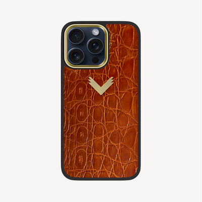 iPhone 15 Pro Max Phone Case, Crocodile Leather, Antique VLogo