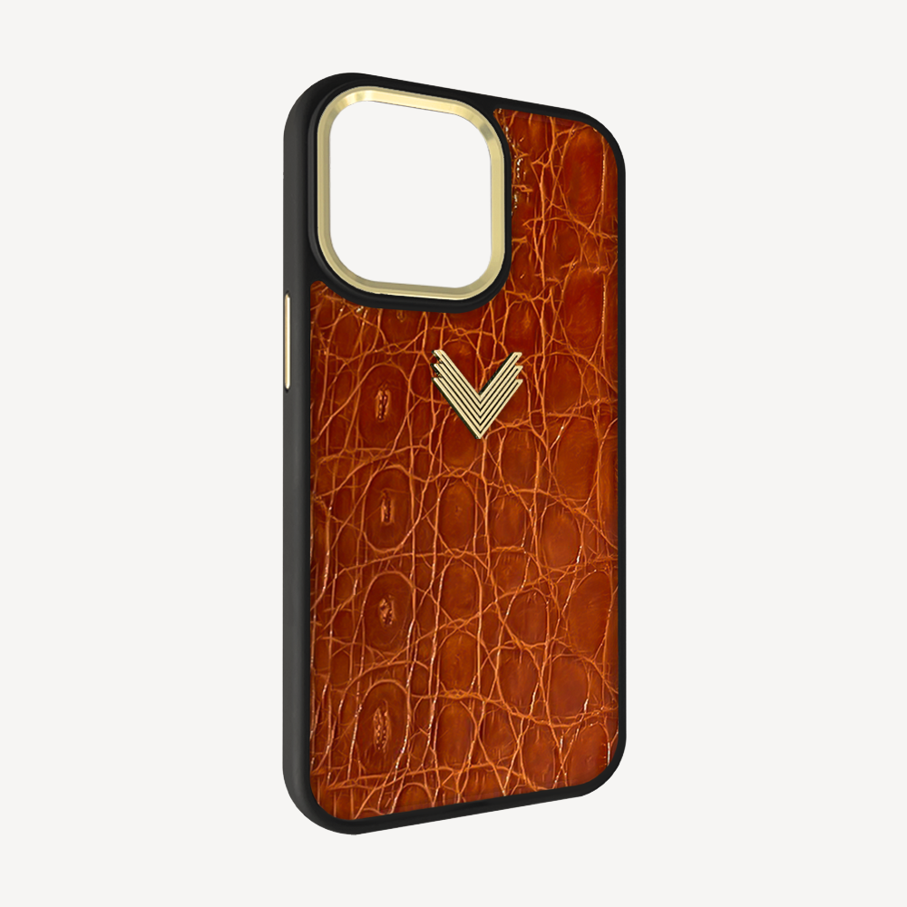 iPhone 14 Pro Max Phone Case, Crocodile Leather, Antique VLogo