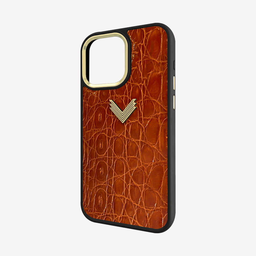 iPhone 14 Pro Max Phone Case, Crocodile Leather, Antique VLogo