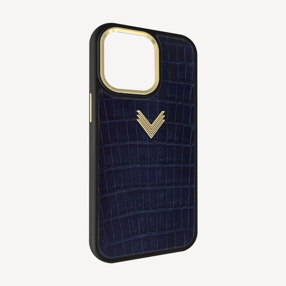 iPhone 15 Pro Max Phone Case, Crocodile Leather, Antique VLogo