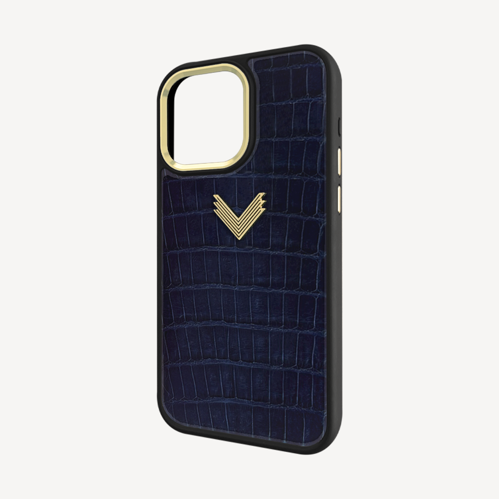 iPhone 15 Pro Phone Case, Crocodile Leather, Antique VLogo