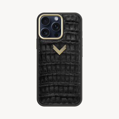 iPhone 15 Pro Max Phone Case, Crocodile Leather, Antique VLogo