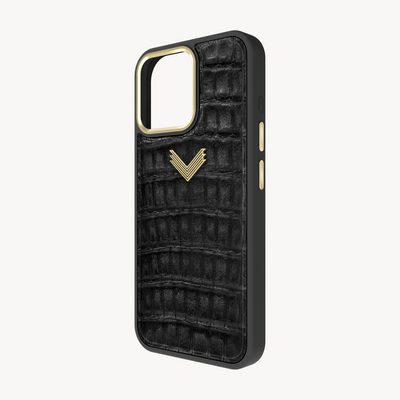 iPhone 15 Pro Max Phone Case, Crocodile Leather, Antique VLogo