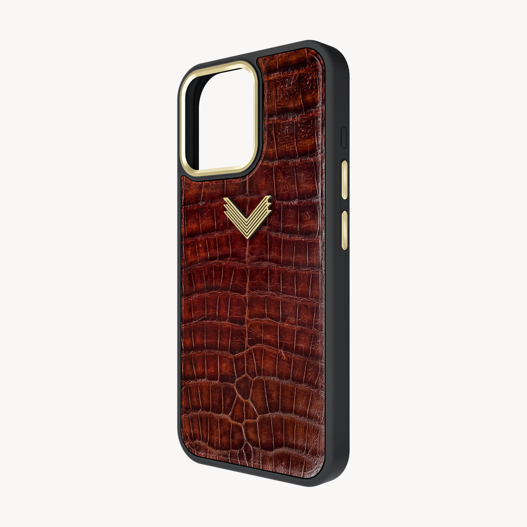 iPhone 15 Pro Max Phone Case, Crocodile Leather, Antique VLogo