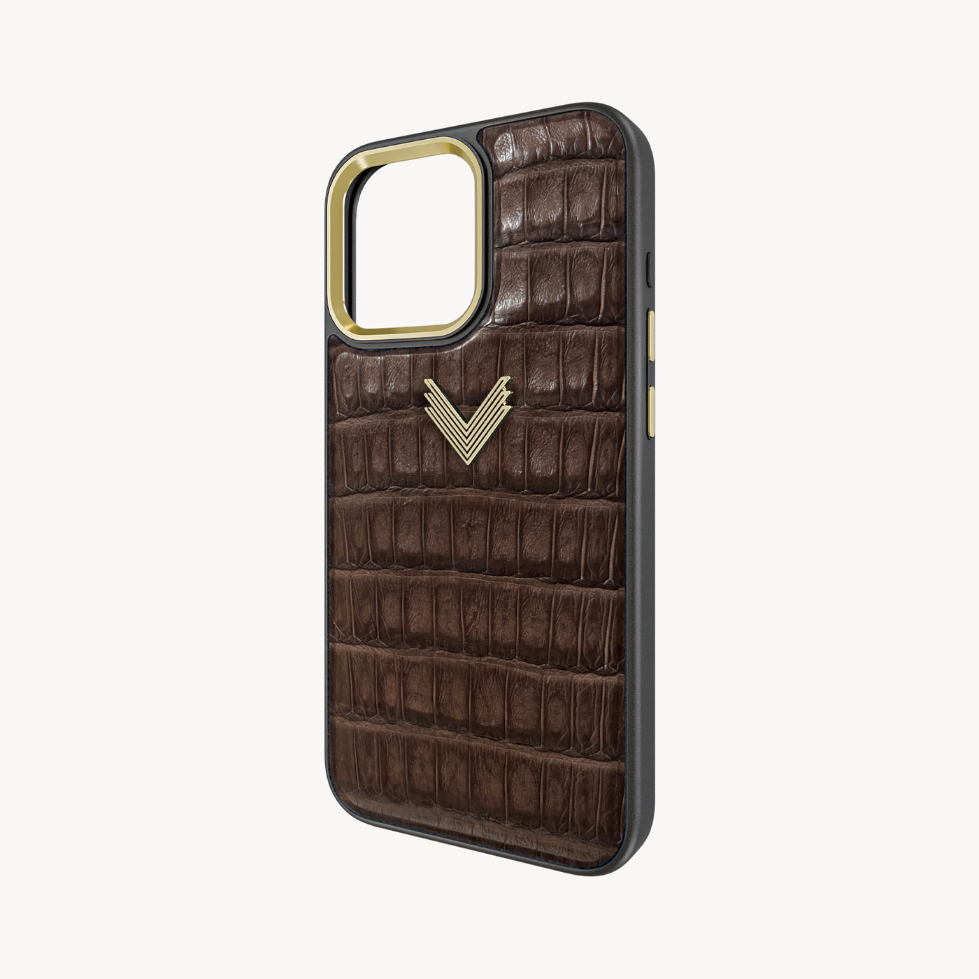 iPhone 16 Pro Phone Case, Crocodile Leather, Antique VLogo