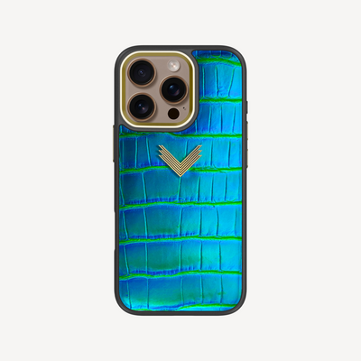 iPhone 16 Pro Phone Case, Crocodile Leather, Antique VLogo